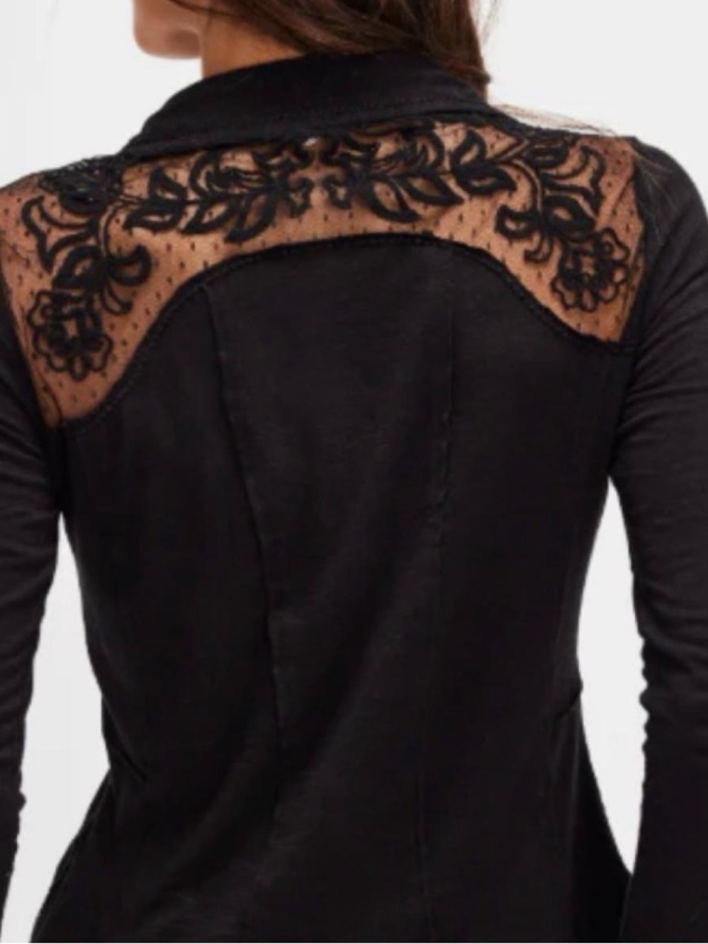 Free People Black Lace-Trim Button Down Shirt - Picture 2 of 5